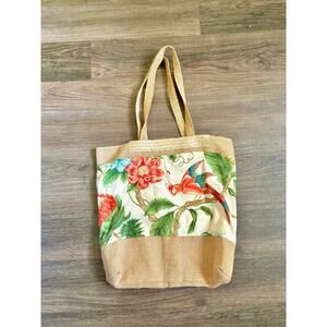 Handmade Cayman Islands Souvenir Tote Burlap Tropical Flowers Parrots Monkeys